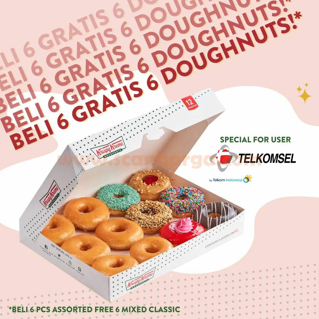 Promo KRISPY KREME X TELKOMSEL – BELI 6 GRATIS 6 DOUGHNUTS