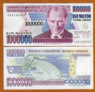 T20 TURKEY 1000000 LIRASI BROAD SIZE ISSUE UNC 1970 (P-213(2))