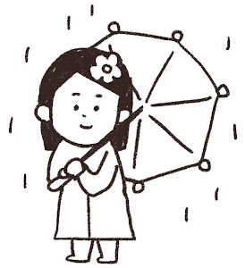 傘を持った女の子のイラスト（梅雨）線画