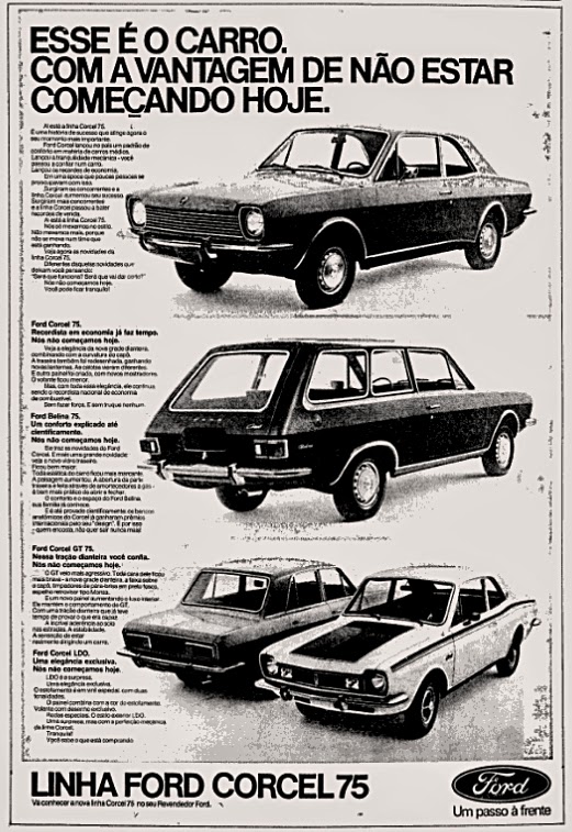 Anúncio antigo da Ford promovendo a linha 1975 do Corcel