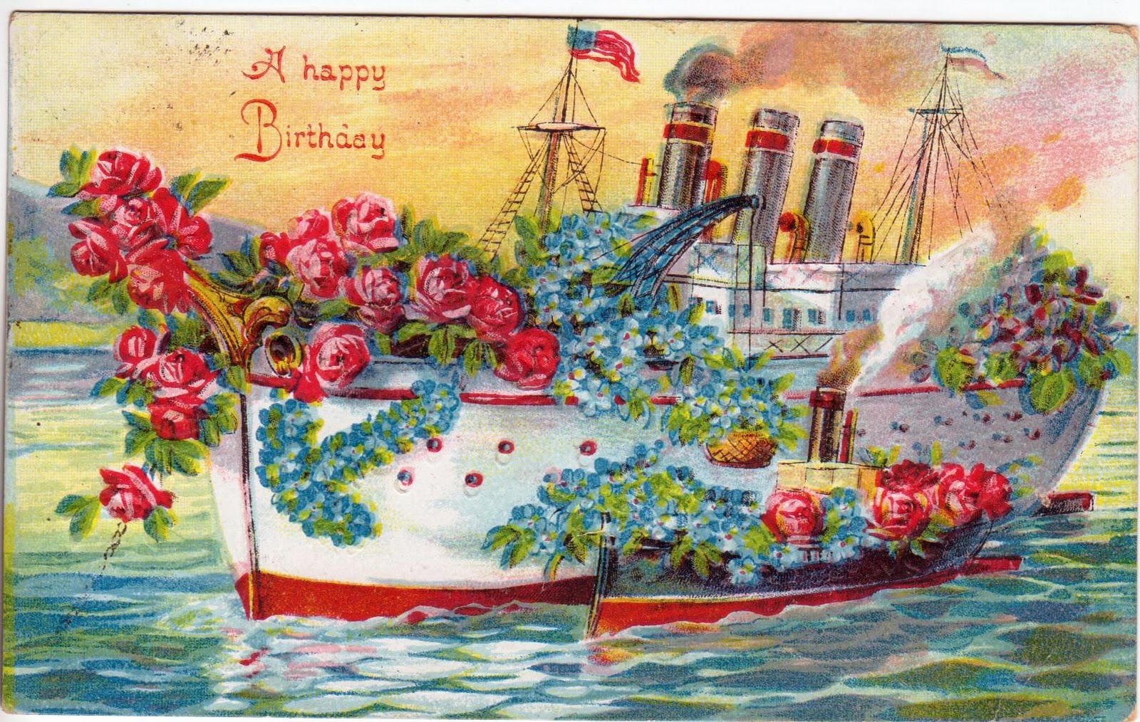 Maximum Embellishment VINTAGE  BIRTHDAY  CARD  SHIP 1909