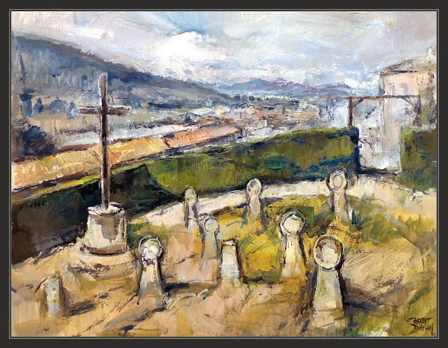 FUENTESPALDA-PINTURA-MATARRAÑA-MATARRANYA-CEMENTERIO-MEDIEVAL-PAISAJES-HISTORIA-CEMENTERIOS-PUEBLOS-TERUEL-ARAGON-CUADROS-PINTOR-ERNEST DESCALS