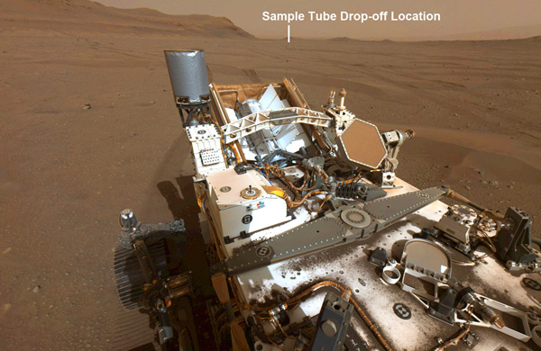 An image showing the location where NASA's Perseverance Mars rover will drop off its first set of samples at Jezero Crater...which can take place as soon as next month.