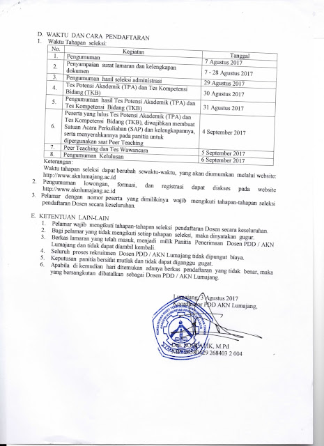 lowongan dosen, akademi komunitas negeri, AKN Lumajang, dosen tetap, non-pns, agustus 2017