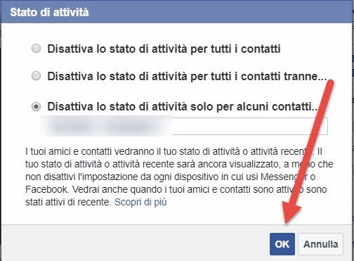 disattivare stato attività solo per alcuni contatti