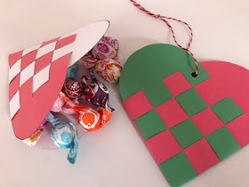 Woven paper hearts using a template from Twinkl