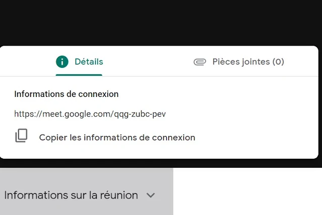 Google Meet informations de connexion
