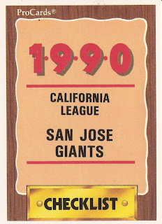 1990 San Jose Giants checklist card