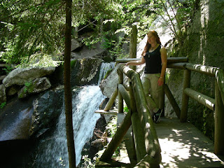 Abby at Lost River, admiring a waterfall