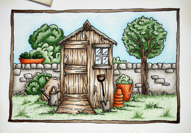 Masculine card with image of garden shed from LOTV