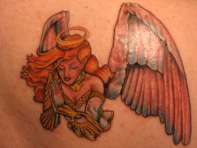 Angel tattoo design, the word "angel" comes from the Greek word "angelos" 