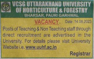 VCSG Uttarakhand University of Horticulture and Forestry Teaching & Non Teaching Posts Recruitment 2023