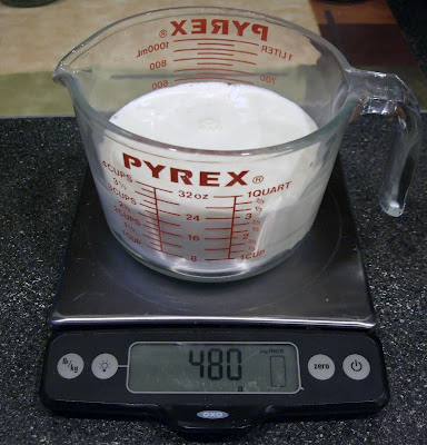 Measuring cup with erythritol and heavy cream