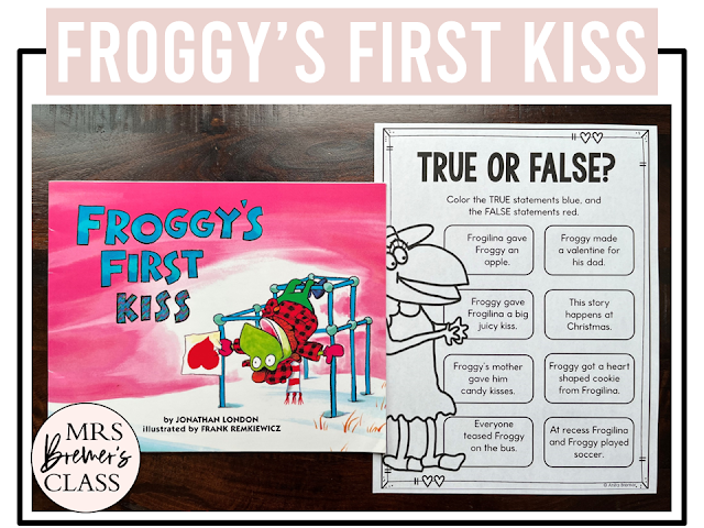 Froggys First Kiss book activities unit with literacy printables, reading companion activities, lesson ideas, and a craft for Kindergarten and First Grade