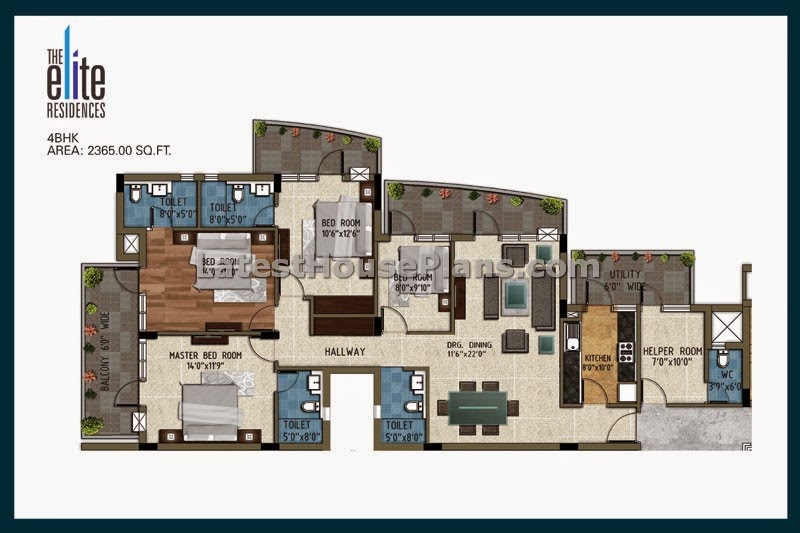 latest designs of Four BHK apartment house floor plans with separate ...