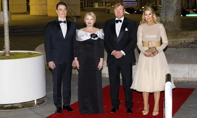 Queen Maxima wore a smouldering embellished dress by Claes Iversen Spring 2018 Couture collection. President Zuzana Caputova