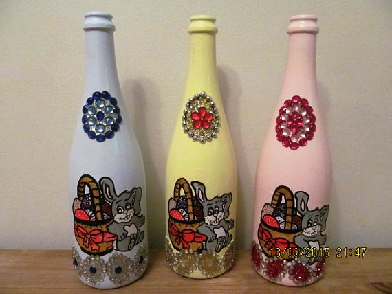 hand painted glass bottle