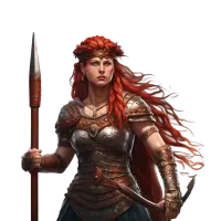 Boudica, the warrior queen of the Iceni, with a spear and Celtic bow.