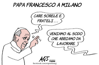 Papa Francesco, Milano, visita pastorale, vignetta, satira