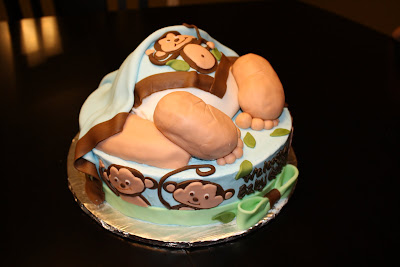 Baby Shower Cakes  Monkeys on Butt Baby Shower Monkey Blue Boy Toes Feet Legs Jungle Safari Cake