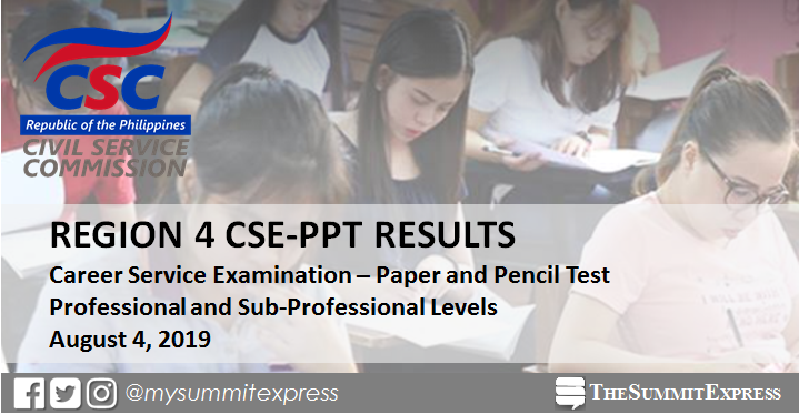 Region 4 PASSERS: August 2019 Civil service exam result CSE-PPT