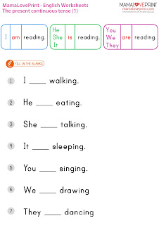 MamaLovePrint . Grade 1 English Worksheets . Basic Grammar (Present Continuous) PDF Free Download