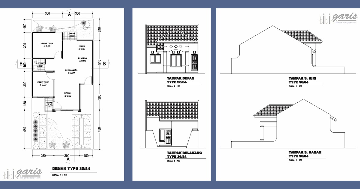 Denah Rumah Type 36 Beserta Tampak Dan Potongan Arsihome