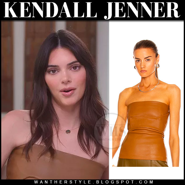 Kendall Jenner in brown leather bustier top on The Kardashians