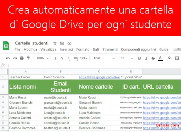 Come creare le cartelle di ogni studente in Google Drive in modo automatico all'interno della cartella dell'insegnante.