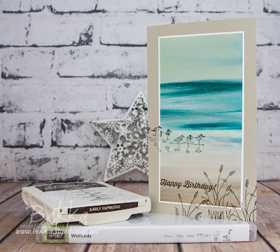 Beach Feel Birthday Card Featuring the Wetlands Stamp Set and Serene Scenery Papers from Stampin' Up! UK - get them here