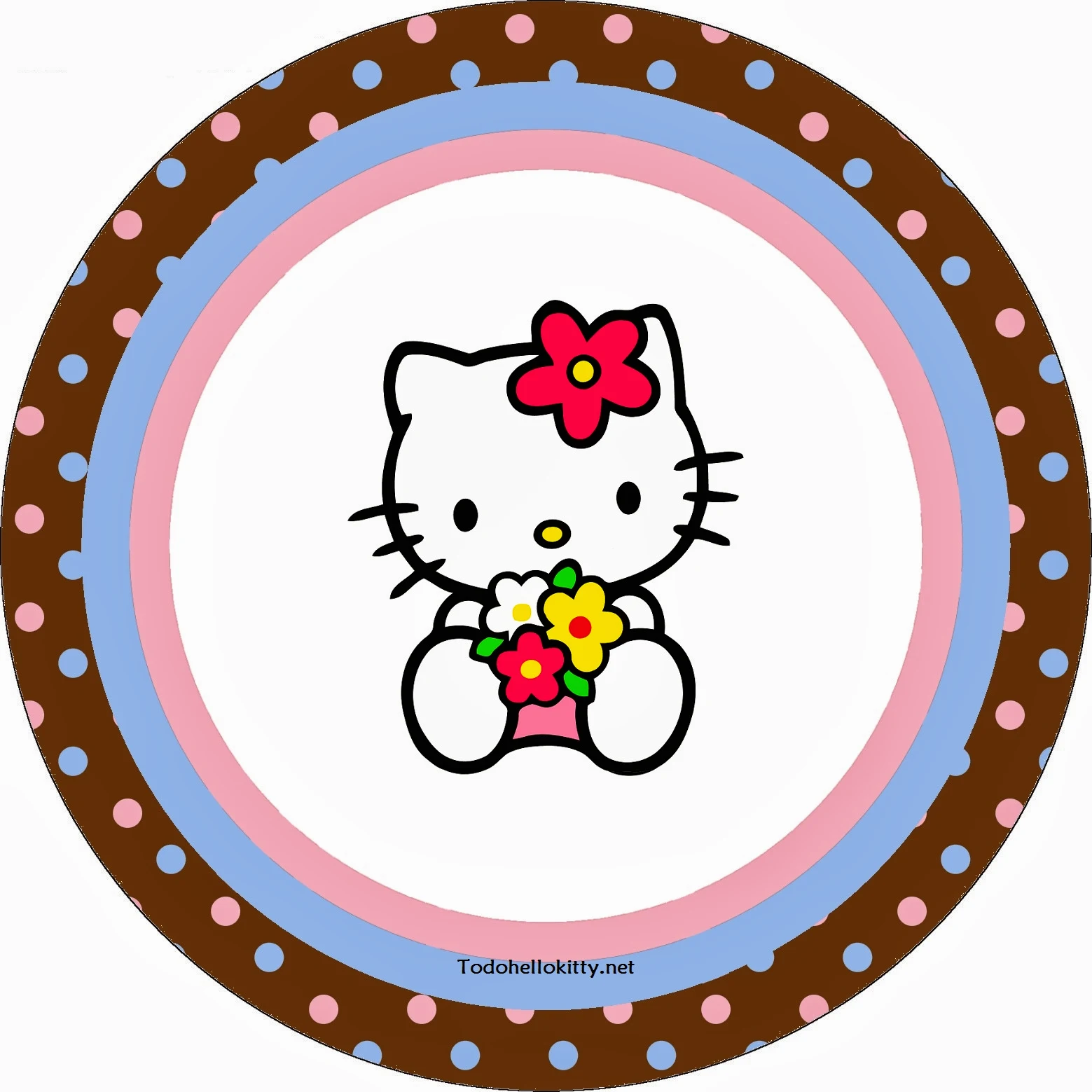 Hello Kitty: Toppers para Cupcakes o Etiquetas Redondas para Imprimir Gratis.