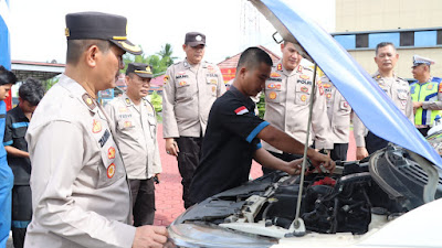 Polres Musi Banyuasin Melaksanakan Pengecekan Dan Pengawasan Layak Atau Tidaknya Kendaraan Dinas