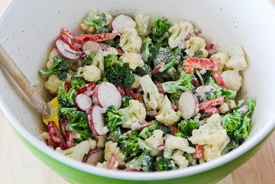 Barely Blanched Broccoli and Cauliflower Salad with Red Bell Pepper ...