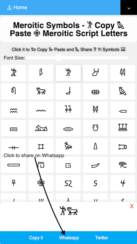How to Share 𐦒 Meroitic Symbols On Whatsapp?