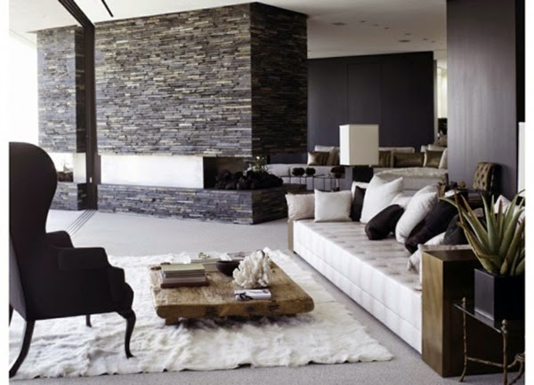  Living  room  design  ideas  natural stone  wall  in the interior