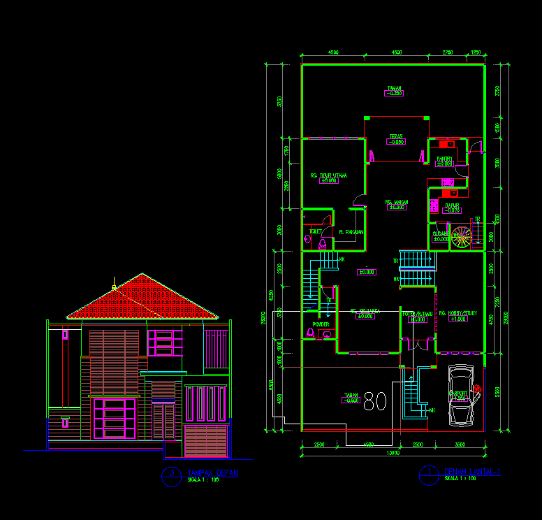 Denah rumah tinggal dwg: Download gambar autocad desain rumah tinggal 