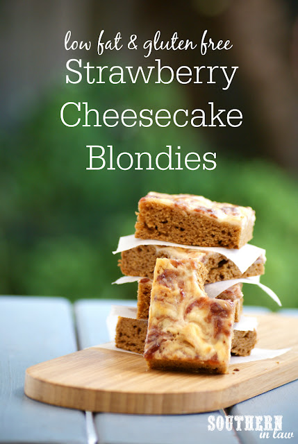 Healthy Strawberry Cheesecake Swirl Blondie Recipe - low fat, gluten free, healthy, low sugar, refined sugar free, low calorie dessert recipes