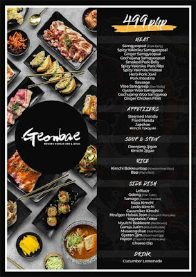 menu, Geonbae Modern Korean Bar & Grill, Unlimited Samgyupsal, Sashimi and More