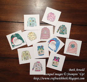 Craft Beth: Silly Christmas Sweater Memory Matching Game Tacky Sweater 3D gift box stampin up