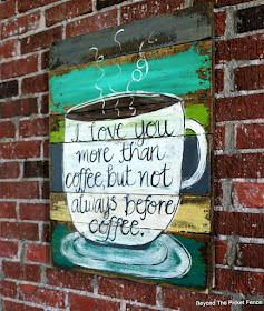 coffee sign, soffe love, coffee saying, pallet sign, salvaged wood, http://bec4-beyondthepicketfence.blogspot.com/2016/06/more-love-and-coffee-love.html