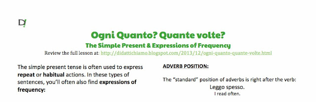 Preview of Ogni quanto? Quante volte? Simple Present Tense & Expressions of Frequency Worksheet by ab for didattichiamo.blogspot.com