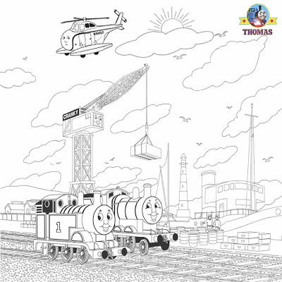 Kids free online coloring Thomas the tank engine and James the train Cranky crane Harold helicopter