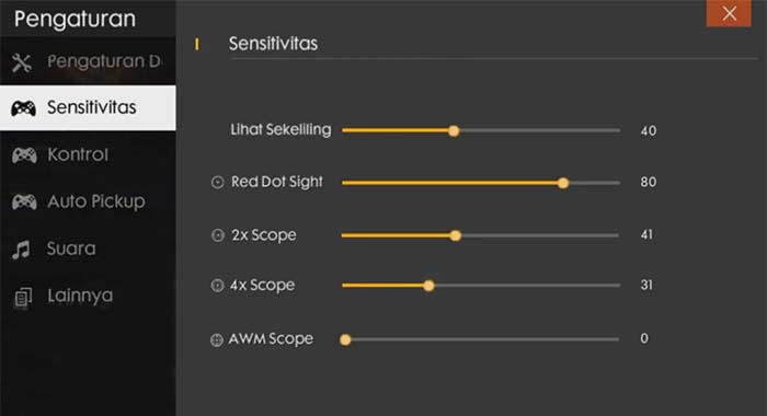 Sensitivitas Free Fire