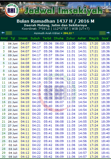 Jadwal Imsakiyah Kota Malang 2016  Jadwal Puasa Ramadhan 