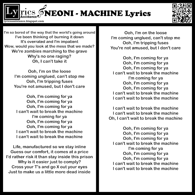 NEONI - MACHINE Lyrics | lyricsassistance.blogspot.com