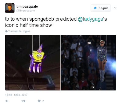  Hasta cuando BoB Esponja pronosticó el icónico espectáculo de medio tiempo de @LadyGaga