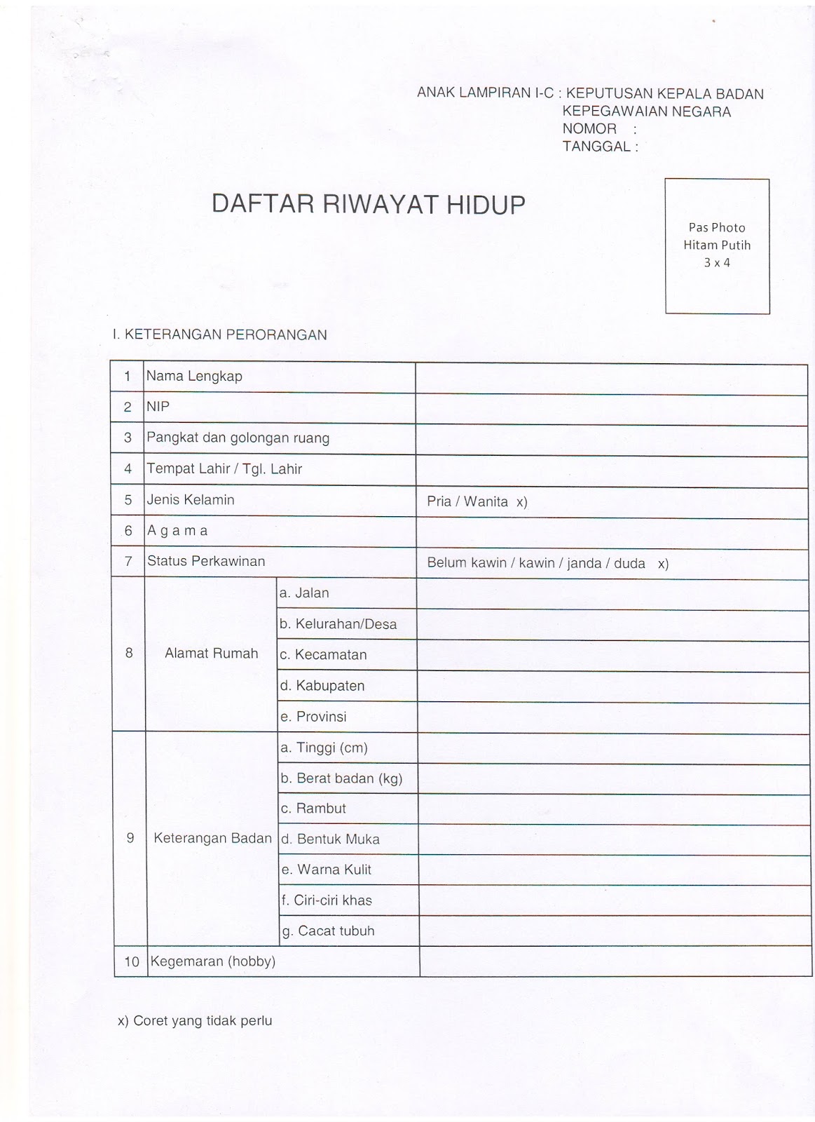 Download Format Biodata Daftar Riwayat Hidup Untuk E 