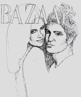 fashion illustration of Kristin Stewart and Robert Pattinson by Liz Blair