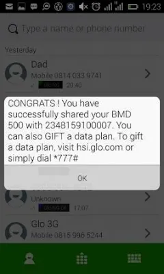 share your glo data to another network