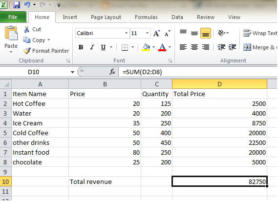 How to Calculate Total Revenue in MS Excel